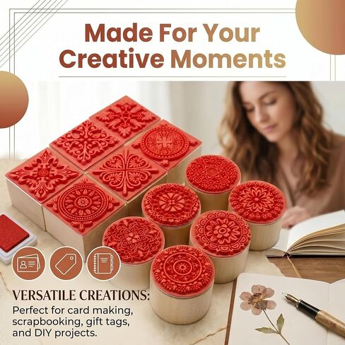 12Pcs Rubber Stamps Set Wooden Floral Pattern Decorative Embossing Stamper for Card Making, Scrapbooking Ink Stamping and Clay Pottery Crafting Supplies, DIY Arts, Journals in Saudi Arabia