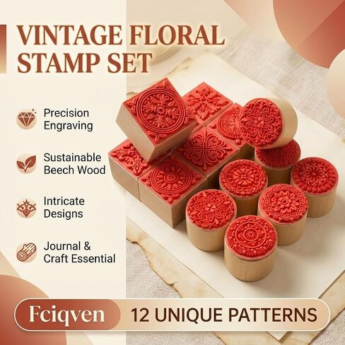 12Pcs Rubber Stamps Set Wooden Floral Pattern Decorative Embossing Stamper for Card Making, Scrapbooking Ink Stamping and Clay Pottery Crafting Supplies, DIY Arts, Journals in Saudi Arabia