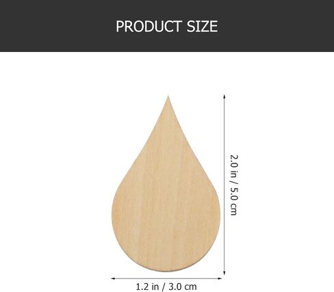Water Drop Shape Wood Pieces, DIY Craft Ornaments 20pcs 50mm in Kuwait