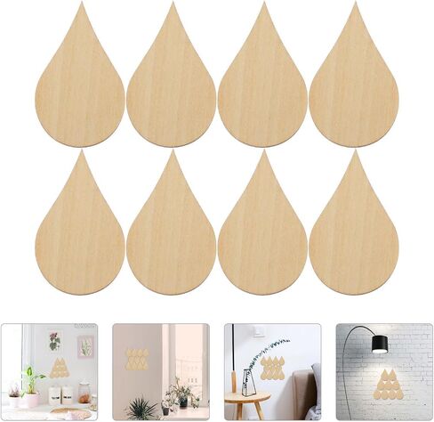 Water Drop Shape Wood Pieces, DIY Craft Ornaments 20pcs 50mm in Kuwait