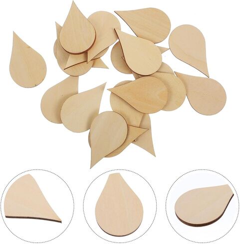 Water Drop Shape Wood Pieces, DIY Craft Ornaments 20pcs 50mm in Kuwait