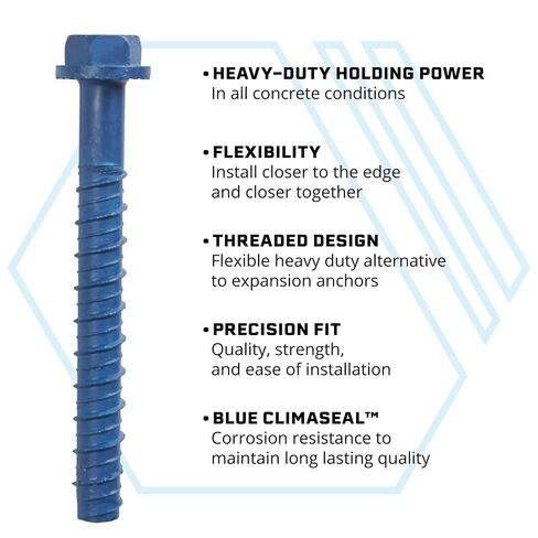ITW Brands 24292 15 Pack, 5/16" x 2", Steel, Hex Washer Head, Large Diameter Tapcon Concrete Anchor , blue in Kuwait