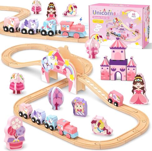 Electric Wooden Train Set, Unicorn 105-Piece Deluxe Castle Playset for Kids in Kuwait