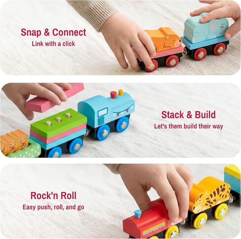 Montessori Animal Wooden Train Toy Set for Kids, 12PCS Magnetic Train Cars with Storage Gift Box, STEM Educational Toy for Boys & Girls, Ages 18Month - 8 Years, Easter Birthday Party Gift in Kuwait