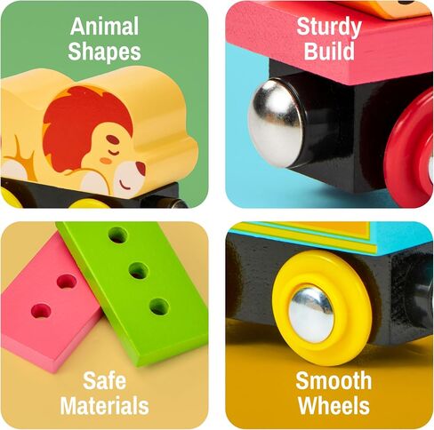 Montessori Animal Wooden Train Toy Set for Kids, 12PCS Magnetic Train Cars with Storage Gift Box, STEM Educational Toy for Boys & Girls, Ages 18Month - 8 Years, Easter Birthday Party Gift in Kuwait