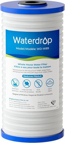 فلتر مياه منزلي بالكامل Waterdrop AP810، بديل لـ 3M® Aqua-Pure® AP810، AP801، AP811، Whirlpool® WHKF-GD25BB، WHKF-DWHBB، 5 ميكرون، 10 بوصة × 4.5 بوصة، فلتر مياه جيد وحنفية، عبوة من 3 قطع in Kuwait