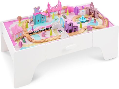 Best Choice Products 50 Inch Wooden Train Table Set for Toddlers, 70-Piece Kids Train Table with Storage Drawer, Reversible Tabletop, Train Tracks & Accessories for Boys & Girls - Natural in Kuwait