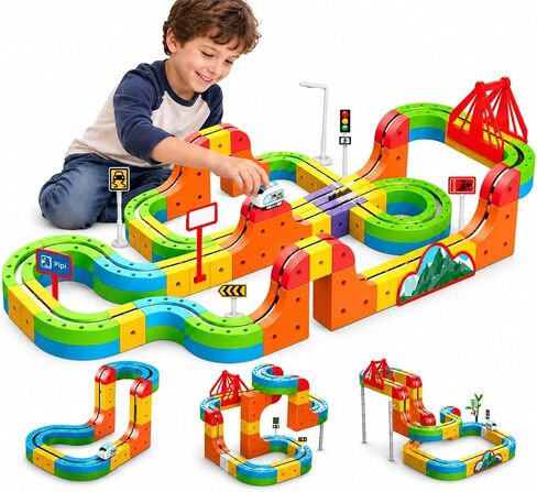 178 PCS Magnetic Train Set for Kids, 3D DIY Building Set with USB Rechargeable Electric Train, Easy-to-Assemble Tracks, Creative STEM Building Toy for Boys & Girls Ages 3–12 in Kuwait
