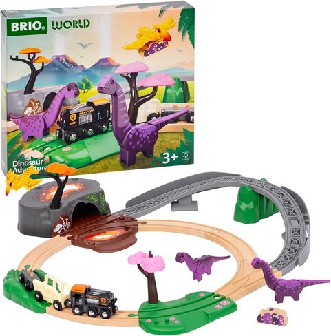 BRIO World Dinosaur Adventure Set - 21-Piece FSC-Certified - Wood Train Set & Accessories - Works with All BRIO Railway Sets - Dinosaur Train Engine, 2 Wagons, Dinosaurs, Tracks & More - Ages 3+ in Kuwait