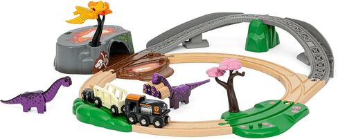 BRIO World Dinosaur Adventure Set - 21-Piece FSC-Certified - Wood Train Set & Accessories - Works with All BRIO Railway Sets - Dinosaur Train Engine, 2 Wagons, Dinosaurs, Tracks & More - Ages 3+ in Kuwait