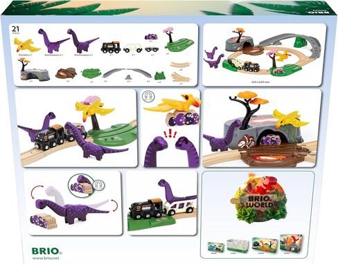 BRIO World Dinosaur Adventure Set - 21-Piece FSC-Certified - Wood Train Set & Accessories - Works with All BRIO Railway Sets - Dinosaur Train Engine, 2 Wagons, Dinosaurs, Tracks & More - Ages 3+ in Kuwait