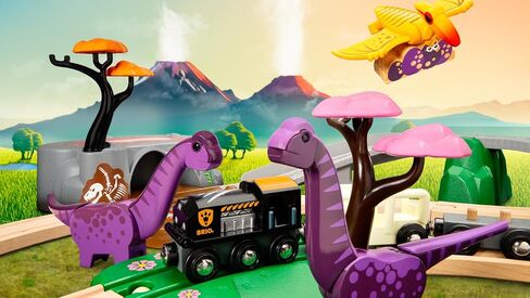 BRIO World Dinosaur Adventure Set - 21-Piece FSC-Certified - Wood Train Set & Accessories - Works with All BRIO Railway Sets - Dinosaur Train Engine, 2 Wagons, Dinosaurs, Tracks & More - Ages 3+ in Kuwait