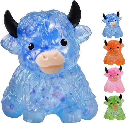Glitter Highland Cow Squishies Fidget Toy,Soft Slow Rising Stress Relief Ball,Cute Sensory Squeeze Toy,Anxiety Relief Desk Decor,Easter Basket Stuffer Party Favor Gift for Adults Cow Lovers (Green) in Kuwait