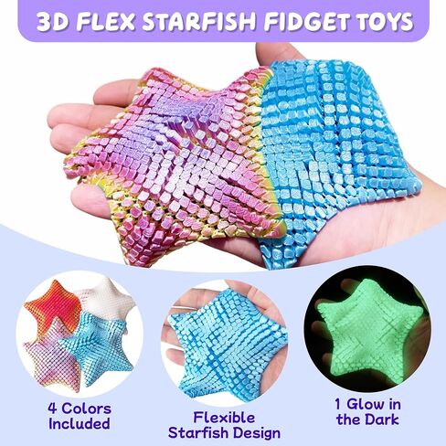 4 Pack 3D Printed Articulated Starfish Fidget Toys, 1 Glow-in-the-Dark in Kuwait