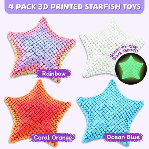4 Pack 3D Printed Articulated Starfish Fidget Toys, 1 Glow-in-the-Dark in Kuwait