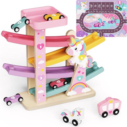 Montessori Toys for 18 Months Old Boy, Wooden Car Ramp Toys,Dinosaur Themed in Kuwait