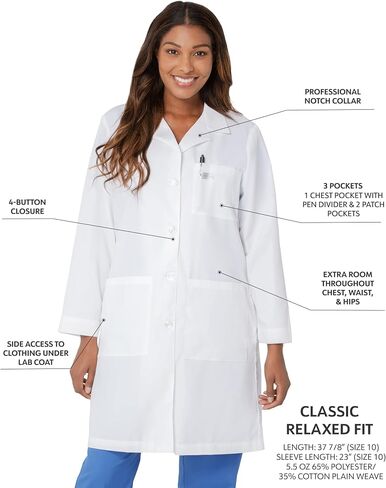 Landau Relaxed Fit 3-Pocket 4-Button Full-Length Lab Coat for Women 3155 in Saudi Arabia