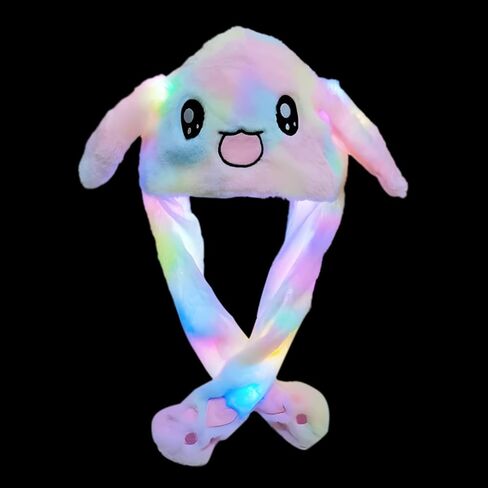 Rabbit Bunny Hat with Moving Ears, Funny Plush Cap for Kids and Adults, Christmas, Cosplay, Party, Cute Animal Hat, Multicolor in Kuwait