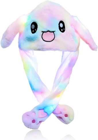 Rabbit Bunny Hat with Moving Ears, Funny Plush Cap for Kids and Adults, Christmas, Cosplay, Party, Cute Animal Hat, Multicolor in Kuwait