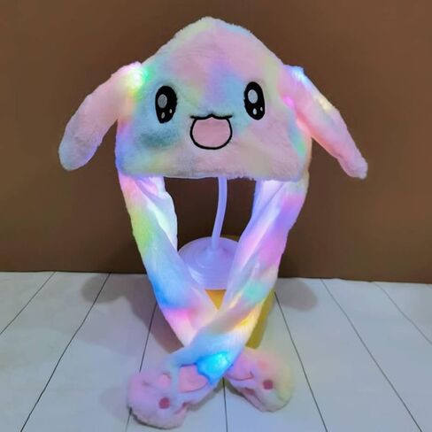 Rabbit Bunny Hat with Moving Ears, Funny Plush Cap for Kids and Adults, Christmas, Cosplay, Party, Cute Animal Hat, Multicolor in Kuwait