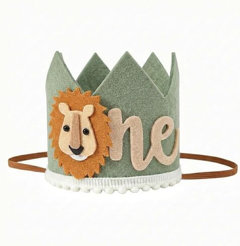 Lion 1st Birthday Crown Jungle Safari Wild One Birthday Hat Wild One Cake Smash Photo Prop with Soft Pom Pom Trim - First Birthday Decorations in Saudi Arabia