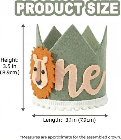 Lion 1st Birthday Crown Jungle Safari Wild One Birthday Hat Wild One Cake Smash Photo Prop with Soft Pom Pom Trim - First Birthday Decorations in Saudi Arabia