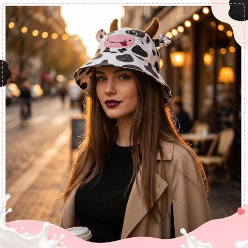 Syhood 2 Pcs Cow Print Bucket Hat Cosplay for Halloween Costume Accessory in Kuwait