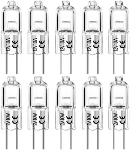 10 Pack Crystal Clear 4MM Wide 20 Watt AC DC 12V T3 Light Bulb Replacement JC G4 2 Pin Base Halogen Kitchen Table Pendant Lamp 12 Volt 20W Bi-Pin Warm Clear Bright White Landscape Desk Lighting in Kuwait