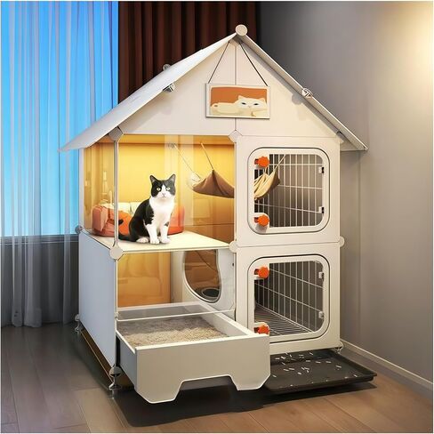 Indoor Cat Cage with Litter Box,Complimentary Cat Bed, Bowl,Teaser Wand，Cat House Large cat Villa Playpen Outdoor, Large Cat Enclosure, Small Animal Dog Kennel in Kuwait