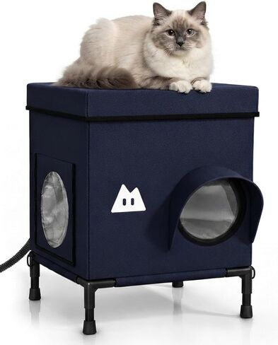 Weatherproof Heated Cat House for Cats, Blue, 14.75"x26.55"x20.5" in Kuwait