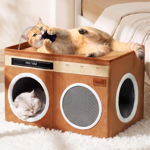 Retro Radio Cat House, Large Foldable Cat Bed Indoor Cat Cave in Kuwait