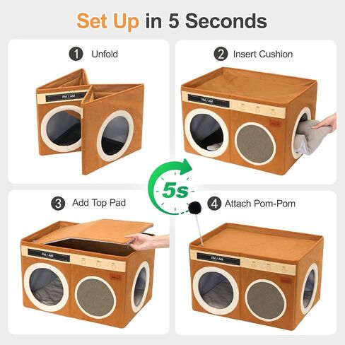 Retro Radio Cat House, Large Foldable Cat Bed Indoor Cat Cave in Kuwait