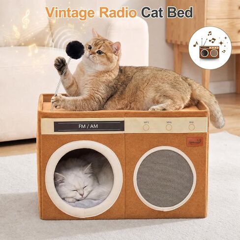 Retro Radio Cat House, Large Foldable Cat Bed Indoor Cat Cave in Kuwait