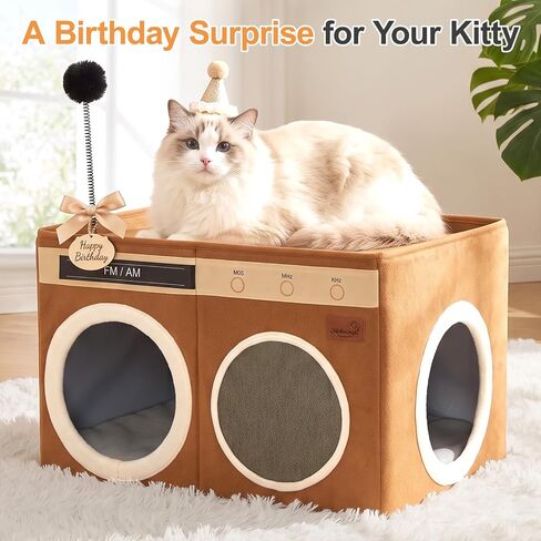 Retro Radio Cat House, Large Foldable Cat Bed Indoor Cat Cave in Kuwait