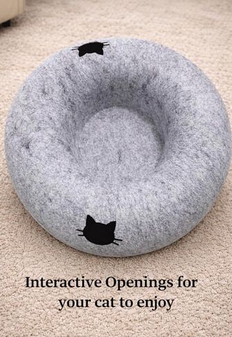 Cat Tunnel Bed - Comfort Bedz Large Donut Cave for Cats, Felt Enclosed Hideaway with Zipper, Top Perch, Interactive Toy, Washable Indoor Cat House, Light Gray in Kuwait