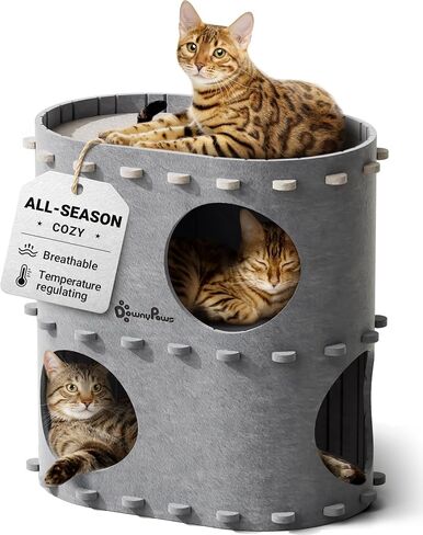 DownyPaws Cat House for Indoor Cats, Peekaboo Cat Bed Cave, Cream in Kuwait