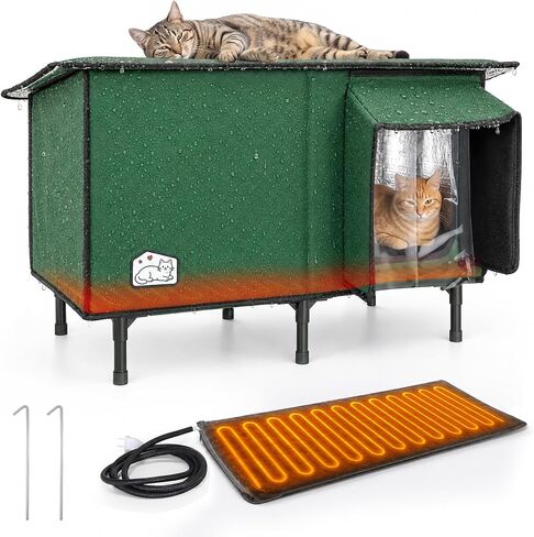 Heated Outdoor Cat House, Weatherproof Shelter with Heating Pad, Winter Use in Kuwait