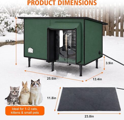 Heated Outdoor Cat House, Weatherproof Shelter with Heating Pad, Winter Use in Kuwait