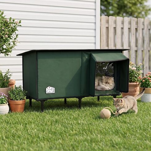 Heated Outdoor Cat House, Weatherproof Shelter with Heating Pad, Winter Use in Kuwait