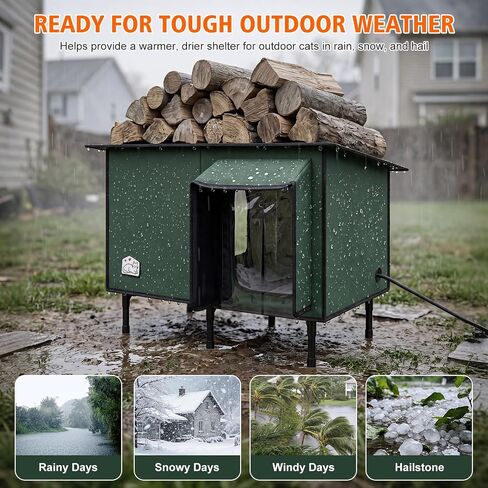 Heated Outdoor Cat House, Weatherproof Shelter with Heating Pad, Winter Use in Kuwait