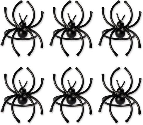 DII Halloween Napkin Rings Novelty Tabletop Décor Set, 2x1.5x1.5, Black Spider, 6 Piece in Kuwait