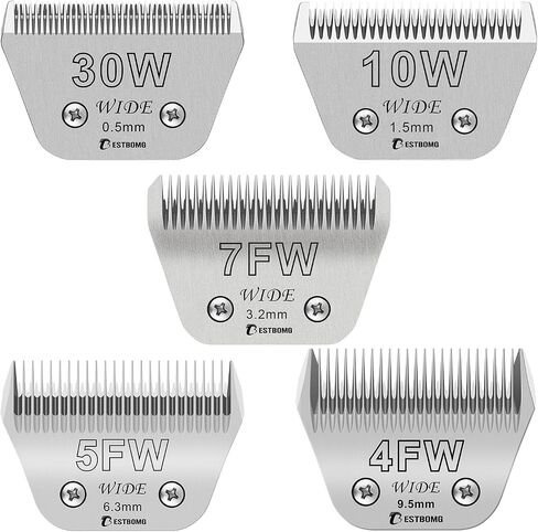 Size 30W+10W+7FW+5FW+4FW Wide Detachable Pet Dog Grooming Blades Kit,Compatible with Andis,Oster A5,Wahl km10 Clippers,5 Pack in Saudi Arabia
