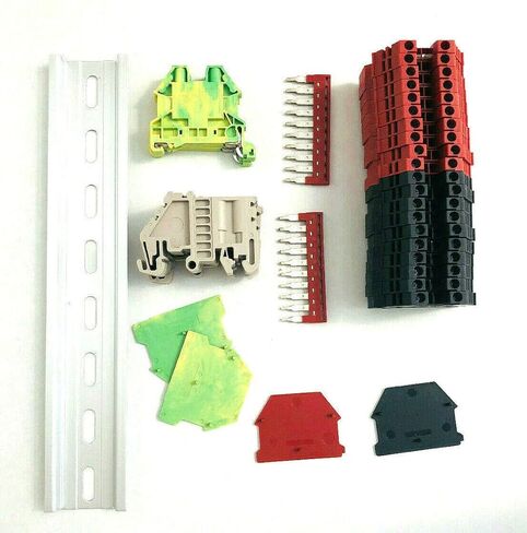 Dinkle DIN Rail Block Kit #2 DIN Rail Terminal Block Kit Dinkle 20 DK4N 10 AWG Gauge Ground DK4N-PE Jumper DSS4N-10P End Covers End Brackets,30 Amp, 600V in Kuwait