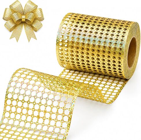 10 Yards Homecoming Mum Honeycomb Ribbon, Gold, 3.25 in Wide in Kuwait