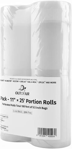 OutOfAir Vacuum Sealer Rolls - 11" x 25’ (4 Pack, 100ft) - Heavy-Duty, 33% Thicker, BPA-Free, Works with FoodSaver, Weston, Anova & More - Food Storage, Sous Vide, Freezer, Microwave & Boil Safe in Saudi Arabia