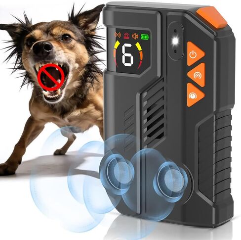 Automatic Anti Barking Device for Dogs with AI Detection, Dog Bark Deterrent Devices Hands-Free Bark Box with Dual Emitters, Adjustable 6x3 Levels, 4 Modes IPX6 Rechargeable LED Flash 50FT Range in Kuwait