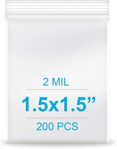 1.5''x 1.5'', (Pack of 200) 2 mil Thick Clear Plastic Reclosable Zip Poly Bags with Resealable Lock Seal Zipper for Photo, Jewelry, Bakery, Treats, Travel, Storage, Packaging & Shipping in Kuwait