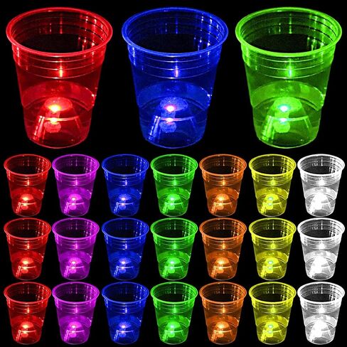 mishunyus Glow in The Dark Cups 16oz (24 Pack) - Neon Party Cups, Light Up Cups for Bad Bunny, Euphoria, Rave & Hora Loca Parties, Reusable Colored Cups for Beach, Holiday & Birthday - 7 Colors in Kuwait