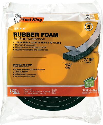 Frost King R516H 1-1/4-Inch by 7/16-Inch by 10-Foot Thick Sponge Rubber Foam Tape, Black in Kuwait