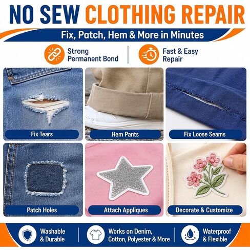 Fabric Glue Permanent, 60ml Clear Washable Fabric Glue for Clothing, Waterproof No-Sew Adhesive for Denim, Cotton, Polyester, Leather & Felt, Patches, Hems & Crafts, Upgraded Formula in Kuwait